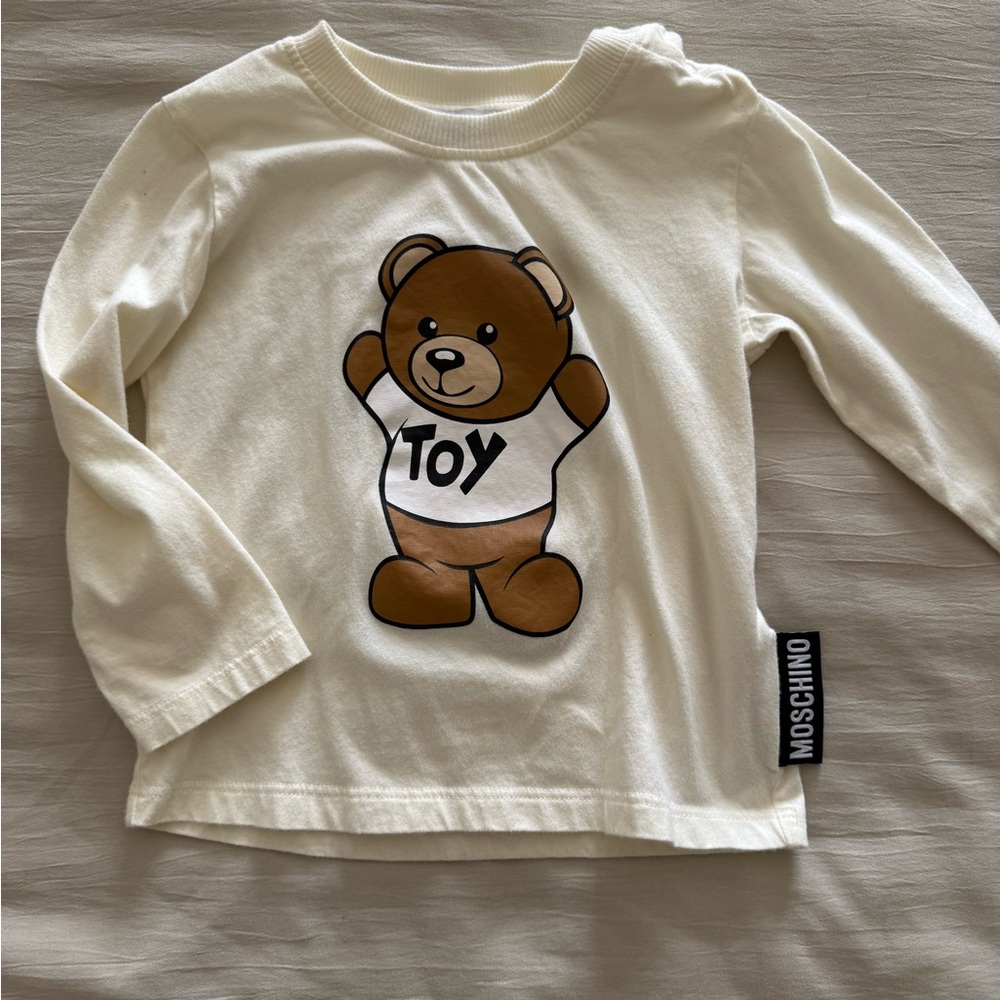 Moschino Cream Long Sleeve Tee with Brown Bear